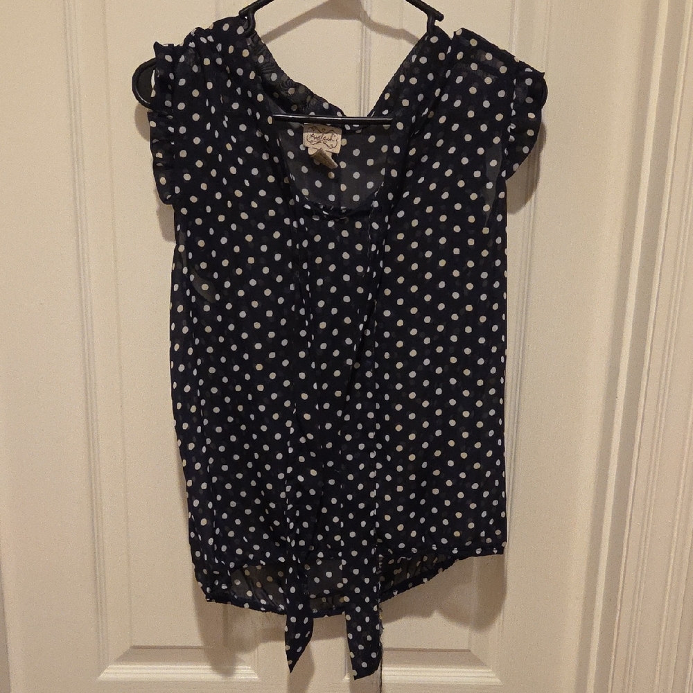 Eyelash Couture Blue Cap Sleeve Tie Front Blouse